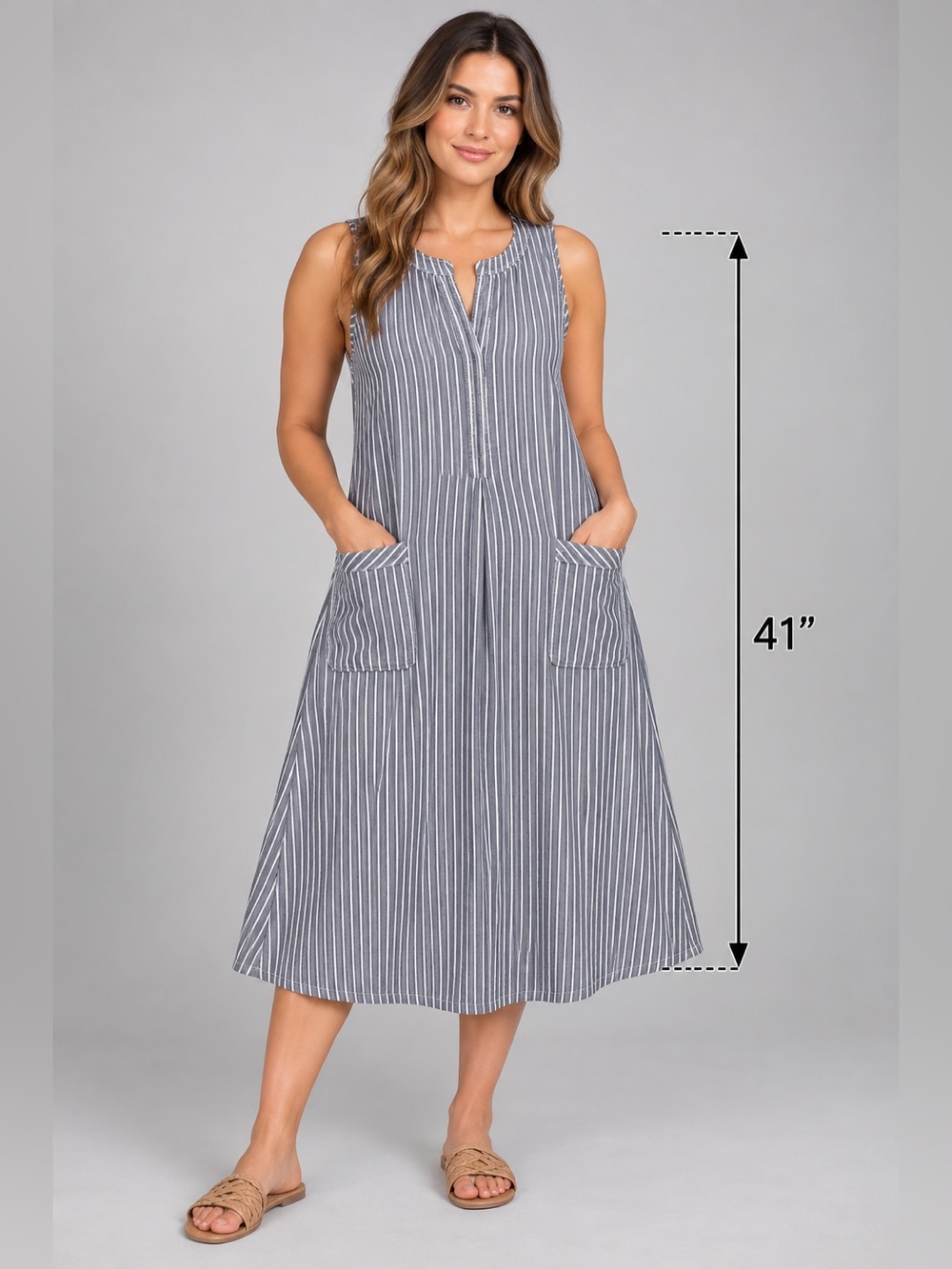 Women's Coldwater Creek Striped Maxi Dress - Gray & White - Size Large
